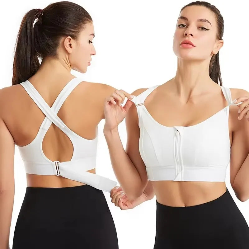 Sports Bras For Women Front Zipper Adjustable Strap Shockproof Elastic Fitness Athletic Brassiere Slim Yoga Crop Top