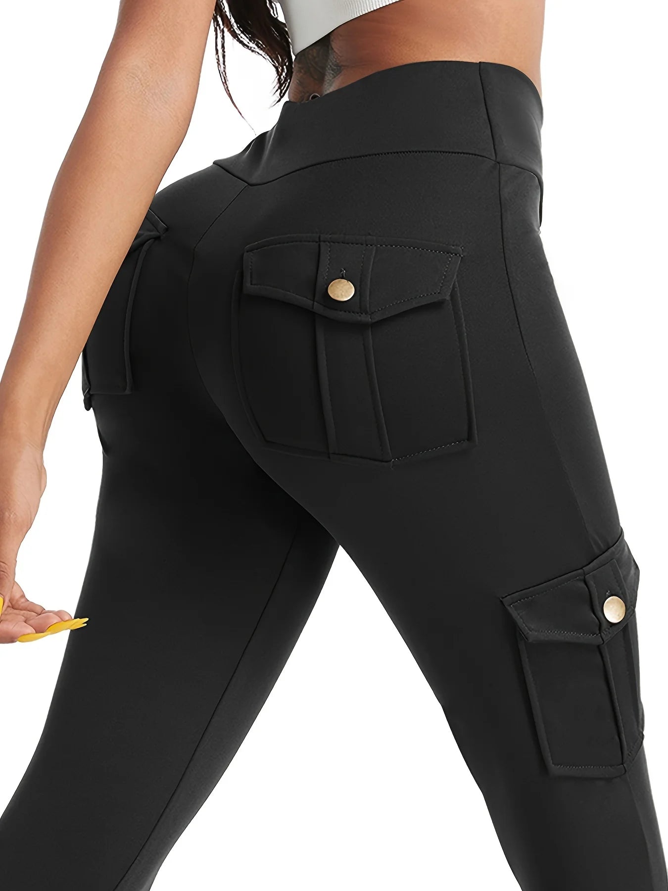 Women High Waist High Stretch Pocket Cargo Pants Scrunch Booty Workout Athletic Gym Bottoms Quick Drying Sports Leggings
