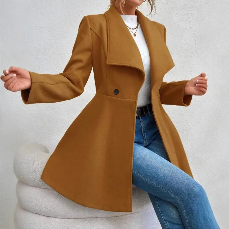 Mia Muse Women's Coats Winter Solid Color Long Sleeve Lapel Button-Up Work Coats New Year Red Valentine's Day Gift Outerwears