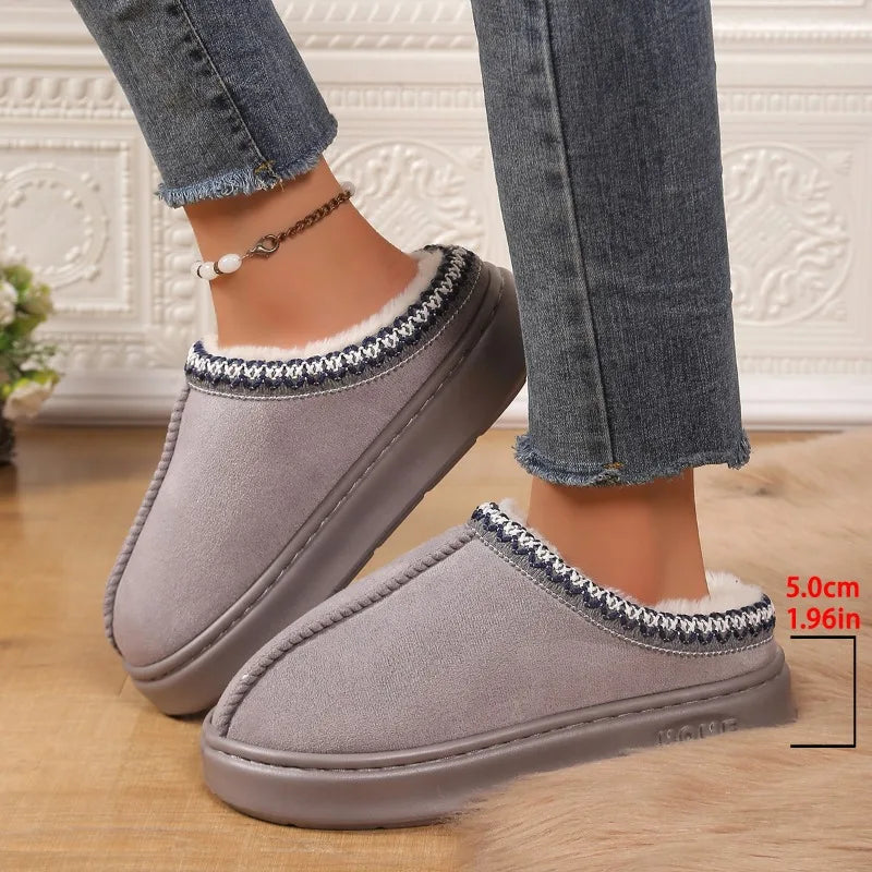 Winter 2025 New Cashmere Warm Thick Sole Heelless Covered Half Mop Cashmere Warm Uggs  Shoes  Slippers  Shoes for Women