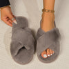 Cross opening spring and autumn home anti slip flat bottomed couple style fashionable and simple open toed hairy slippers