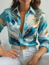 Fashion Women's Button Top New Texture Printed Shirt Temperament Women's Office Long Sleeve Shirt